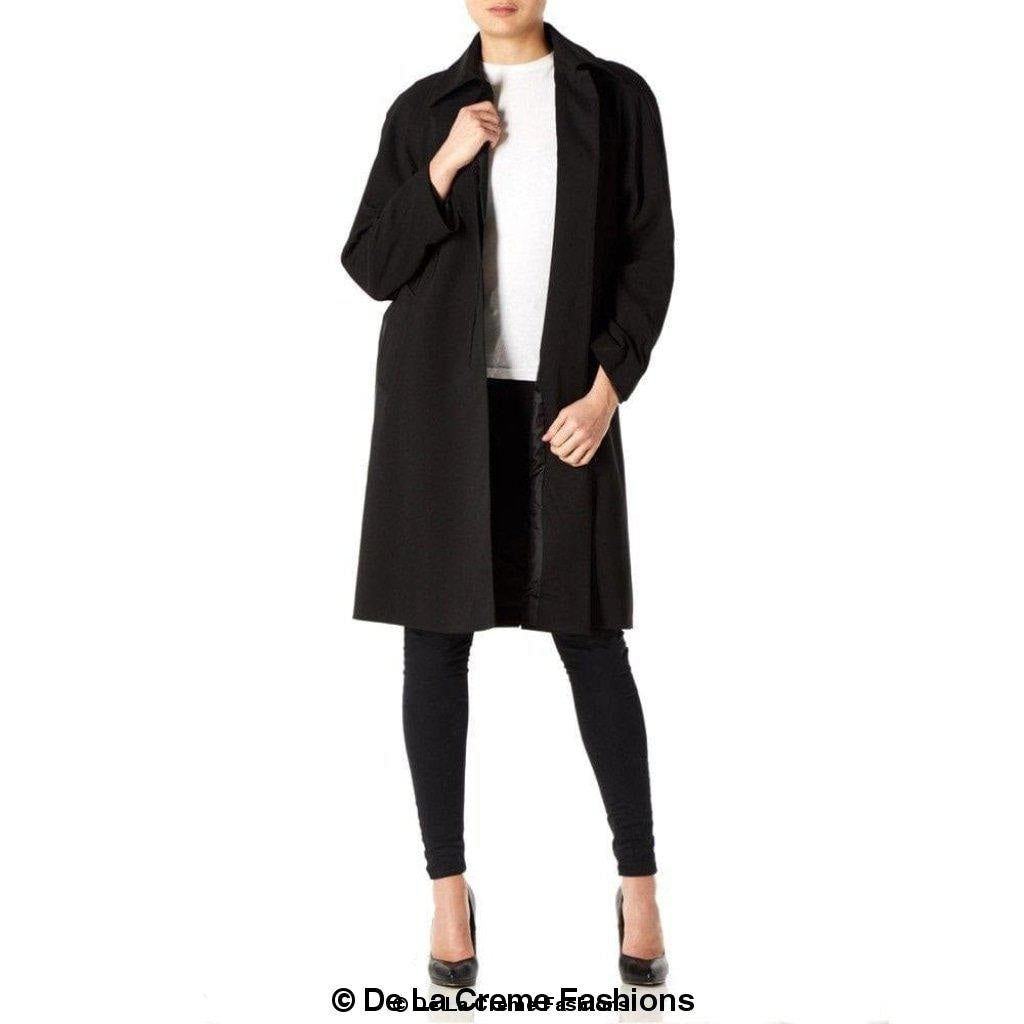 De La Creme Womens Oversized Knee Length Swing Coat-Rose Eleusis-10 - FITS UK 14-Black-Urbanheer