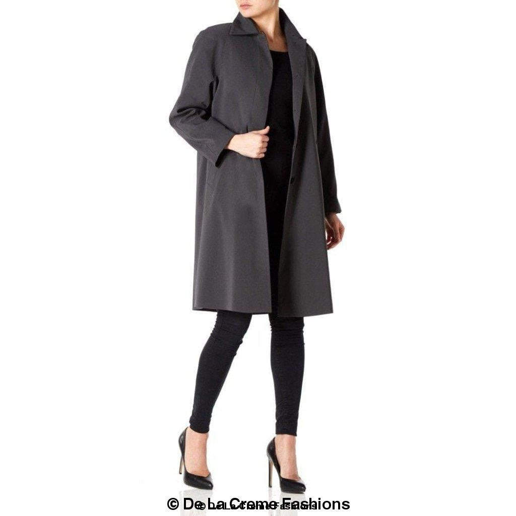 De La Creme Womens Oversized Knee Length Swing Coat-Rose Eleusis-10 - FITS UK 14-Black-Urbanheer