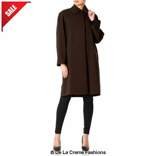 De La Creme Womens Oversized Knee Length Swing Coat-Rose Eleusis-10 - FITS UK 14-Brown-Urbanheer
