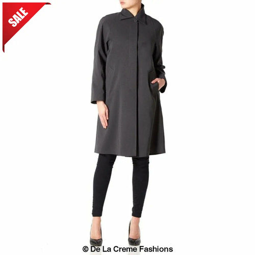 De La Creme Womens Oversized Knee Length Swing Coat-Rose Eleusis-10 - FITS UK 14-Grey-Urbanheer