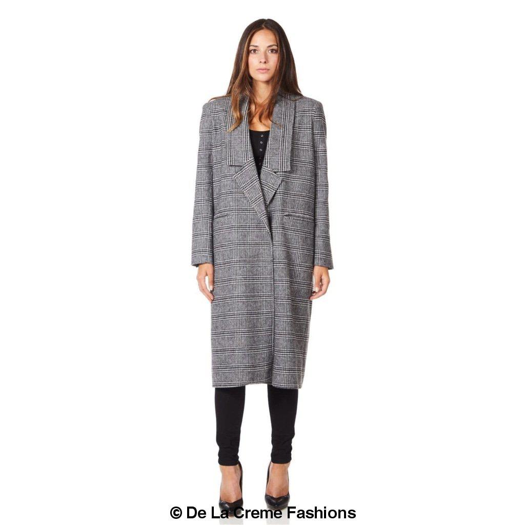 De La Creme - Womens Prince Of Wales Check Wrap Long Coat-Rose Eleusis-UK 10/EU 38/US 6-POW Check-Urbanheer
