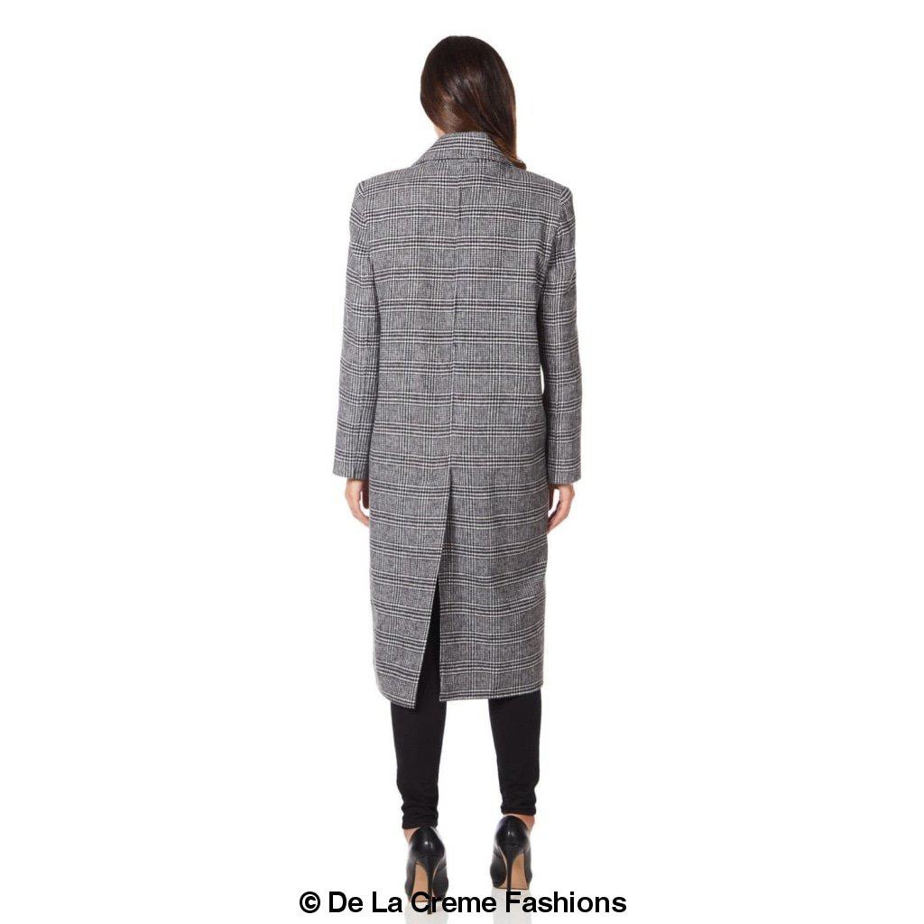 De La Creme - Womens Prince Of Wales Check Wrap Long Coat-Rose Eleusis-UK 10/EU 38/US 6-POW Check-Urbanheer