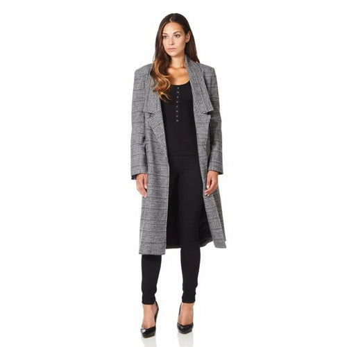 De La Creme - Womens Prince Of Wales Check Wrap Long Coat-Rose Eleusis-UK 10/EU 38/US 6-POW Check-Urbanheer