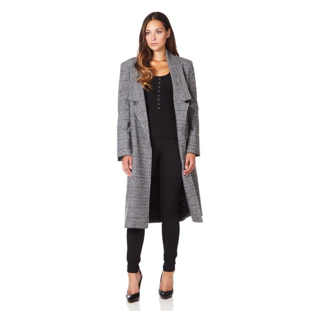 De La Creme - Womens Prince Of Wales Check Wrap Long Coat-Rose Eleusis-UK 10/EU 38/US 6-POW Check-Urbanheer