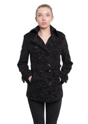 De La Creme - Womens Tribal Print Double Breasted Short Coat-Rose Eleusis-UK 10/EU 38/US 6-Black-Urbanheer