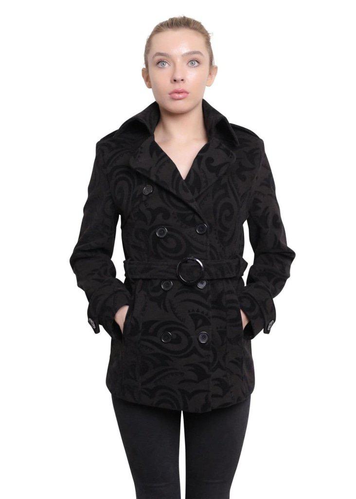 De La Creme - Womens Tribal Print Double Breasted Short Coat-Rose Eleusis-UK 10/EU 38/US 6-Black-Urbanheer