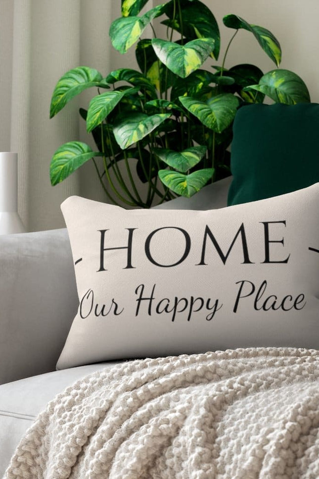 Decorative Throw Pillow - Double Sided / Home Our Happy Place - Beige Black-Uniquely You | iPFY-14" × 20"-Urbanheer