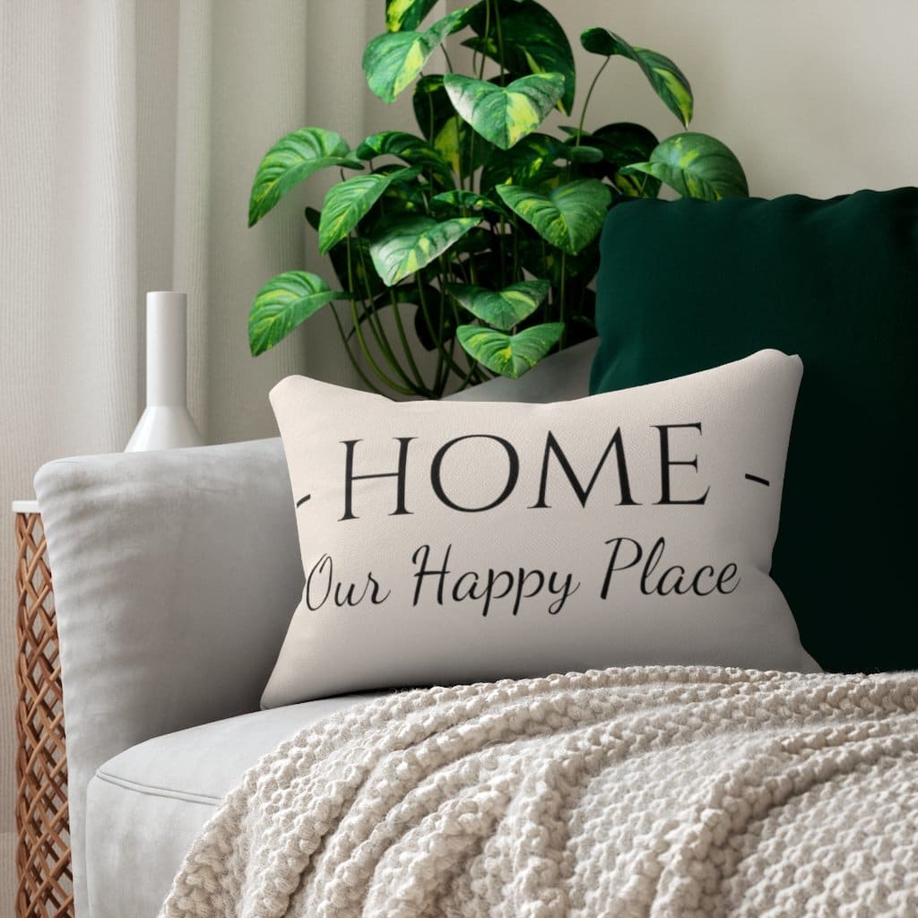 Decorative Throw Pillow - Double Sided / Home Our Happy Place - Beige Black-Uniquely You | iPFY-14" × 20"-Urbanheer