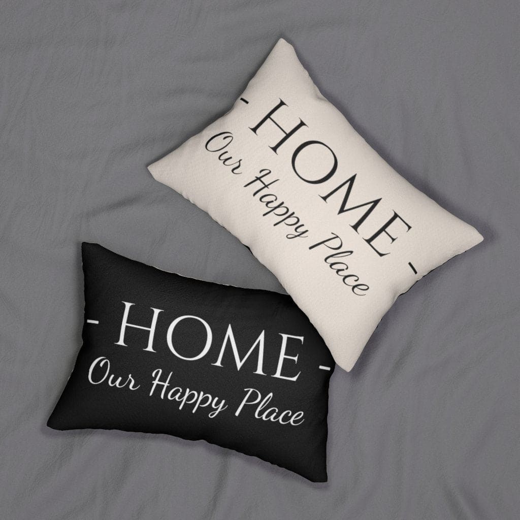Decorative Throw Pillow - Double Sided / Home Our Happy Place - Beige Black-Uniquely You | iPFY-14" × 20"-Urbanheer
