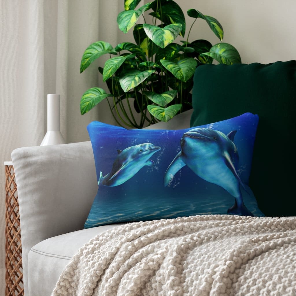 Decorative Throw Pillow - Double Sided Sofa Pillow / Blue Dolphin-Uniquely You | iPFY-14" × 20"-Urbanheer