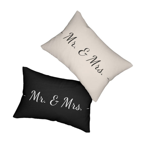 Decorative Throw Pillow - Double Sided Sofa Pillow / Mr. & Mrs. - Beige Black