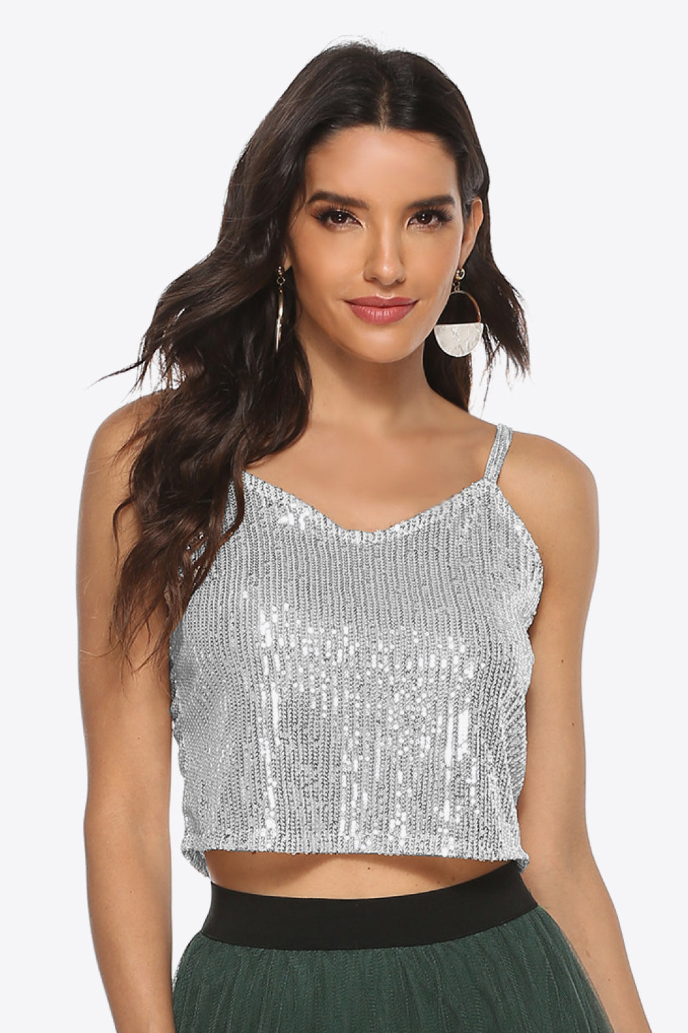 Sequin Cropped Cami-Street 360-Silver-One Size-Urbanheer