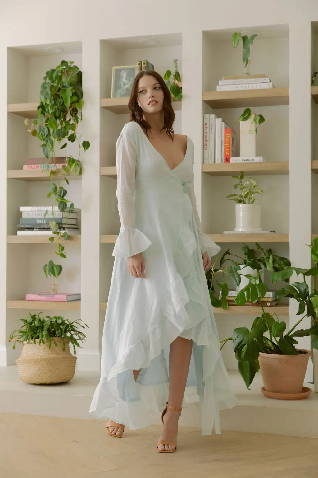 Baby Blue Maxi Dress Bridesmaids Wedding Women’S Ruffle-Carolina Benoit-XS-Urbanheer