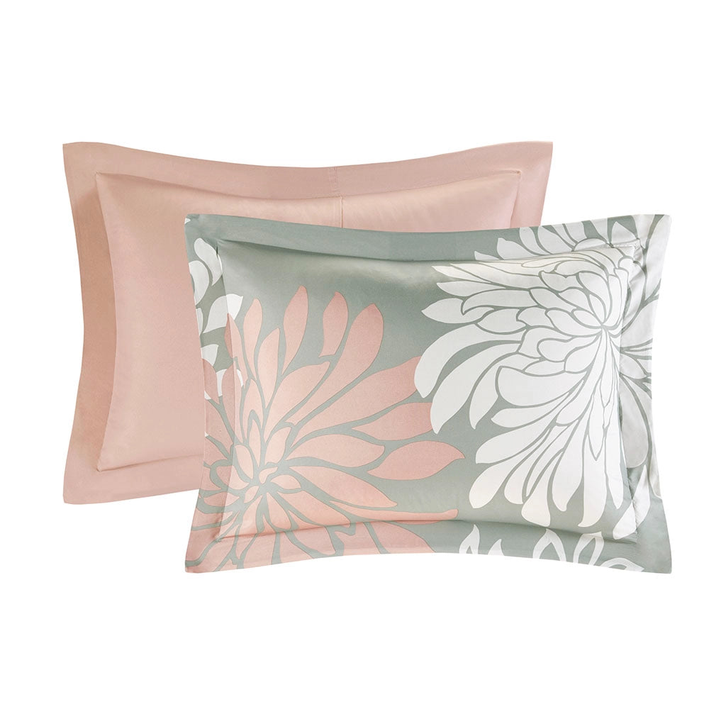 Floral Complete Comforter And Sheet Set, Blush/Grey-Olliix-Twin-Urbanheer