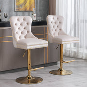 Set Of 2 Thick Golden Swivel Velvet Barstools-Table & Bar Stools-D BlakHom-Urbanheer