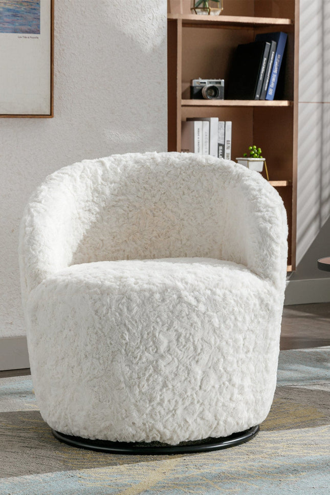A&A Furniture,Artificial Rabbit Hair Fabric Swivel Accent Armchair Barrel Chair-Accent Chair-D BlakHom-Urbanheer