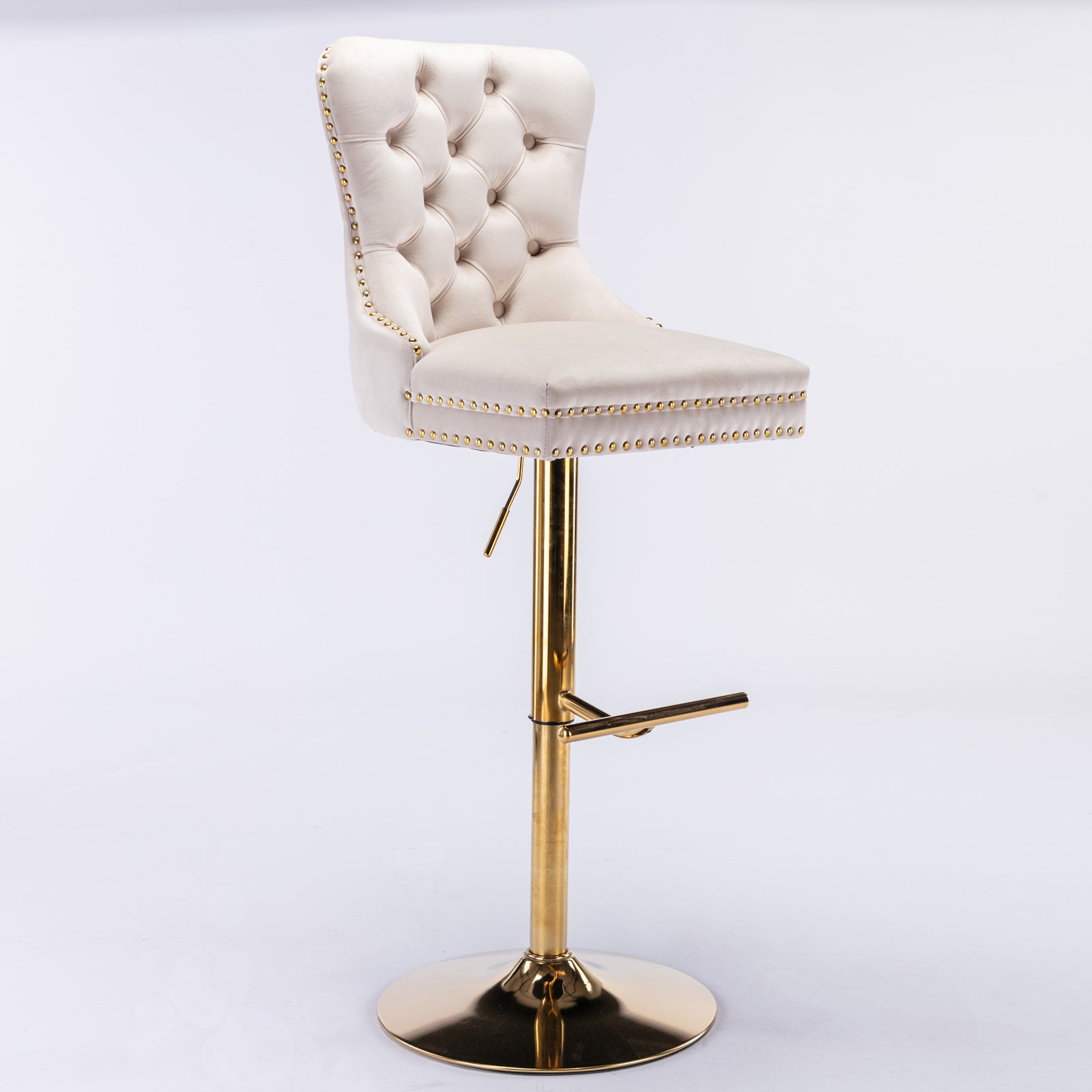Set Of 2 Thick Golden Swivel Velvet Barstools-Table & Bar Stools-D BlakHom-Urbanheer