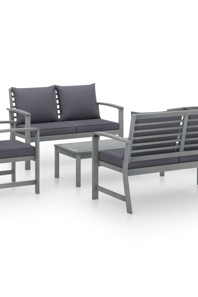 5 Piece Garden Lounge Set With Cushion Solid Acacia Wood Gray-Outdoor Living-D BlakHom-Urbanheer