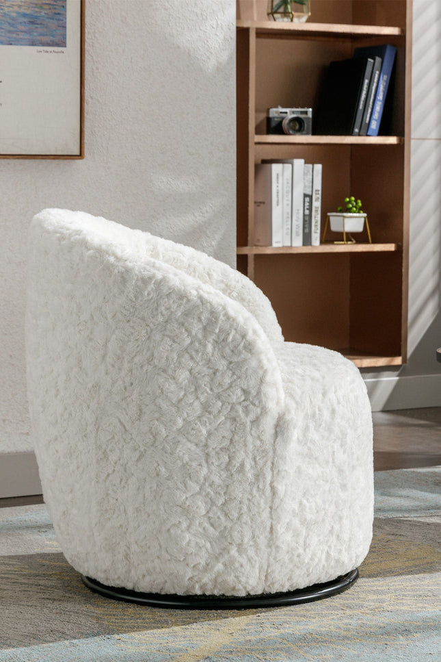 A&A Furniture,Artificial Rabbit Hair Fabric Swivel Accent Armchair Barrel Chair-Accent Chair-D BlakHom-Urbanheer