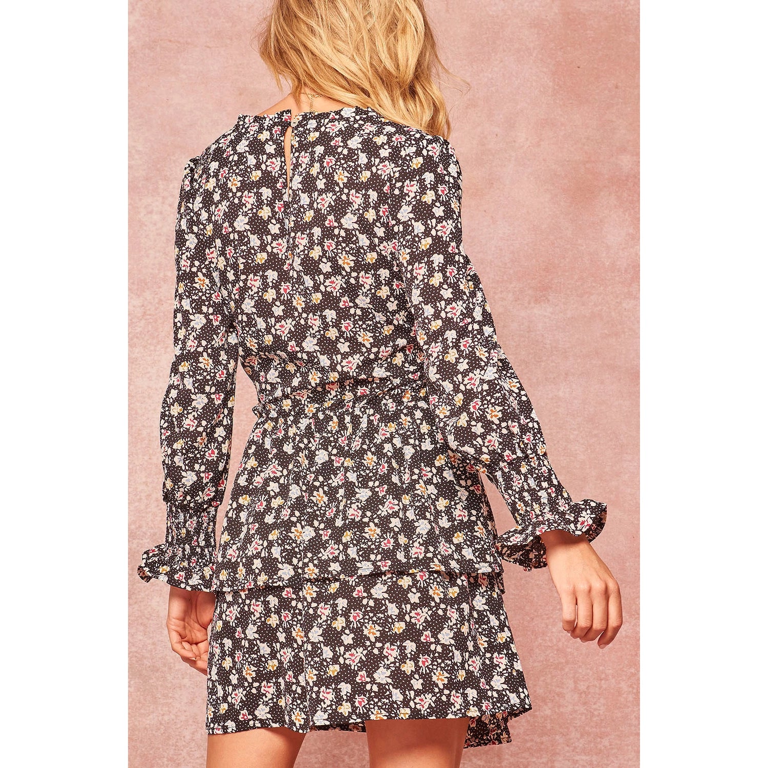 Smocked Floral-Print Ruffled Mini Peasant Dress-Promesa USA-S-Urbanheer