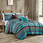 Southwestern Turquoise Tan Aztec Coverlet - 5 Piece Set-Linen Mart-Queen-Urbanheer