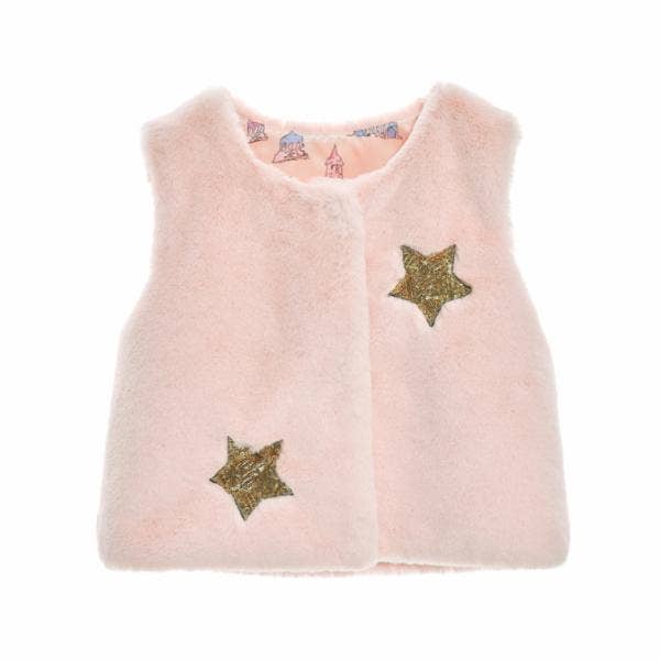 91583 PINK, WHITE Sequin Star Furry Vest-doe a dear-2T-Urbanheer