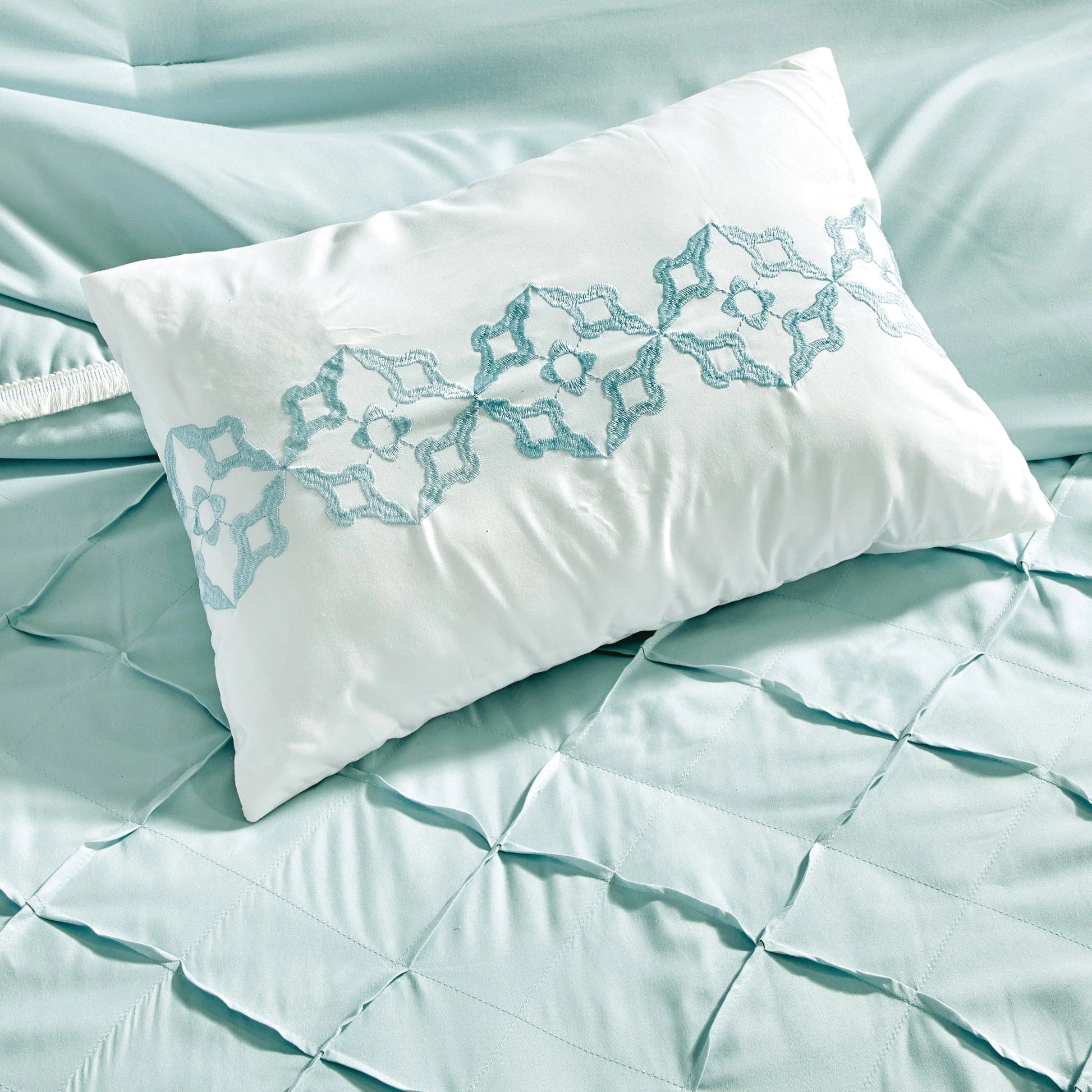 Ultra Soft Ruffle Baby Blue Pleated Comforter - 7 Piece Set-Bedding-linen mart-King-Urbanheer