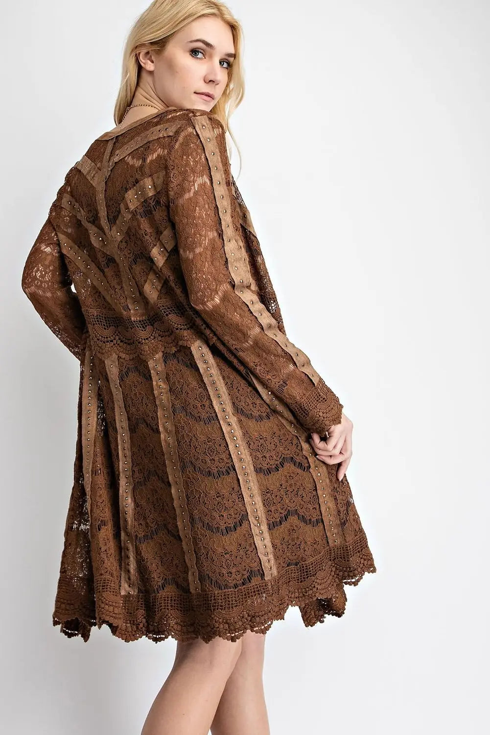 Lace Jacket With Studded Suede Details-Vocal-S-Urbanheer