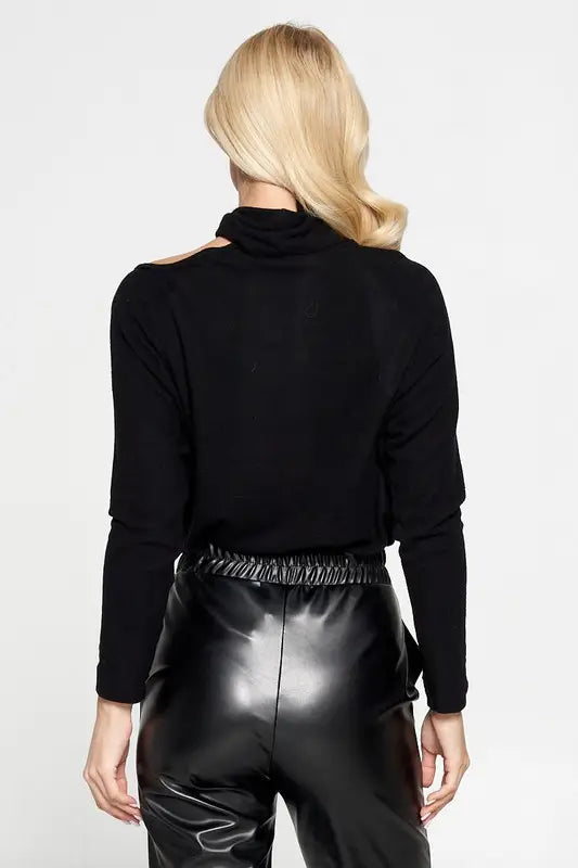 Black Cold Shoulder Turtleneck Sweater Knit Top.-Renee C.-S-Urbanheer