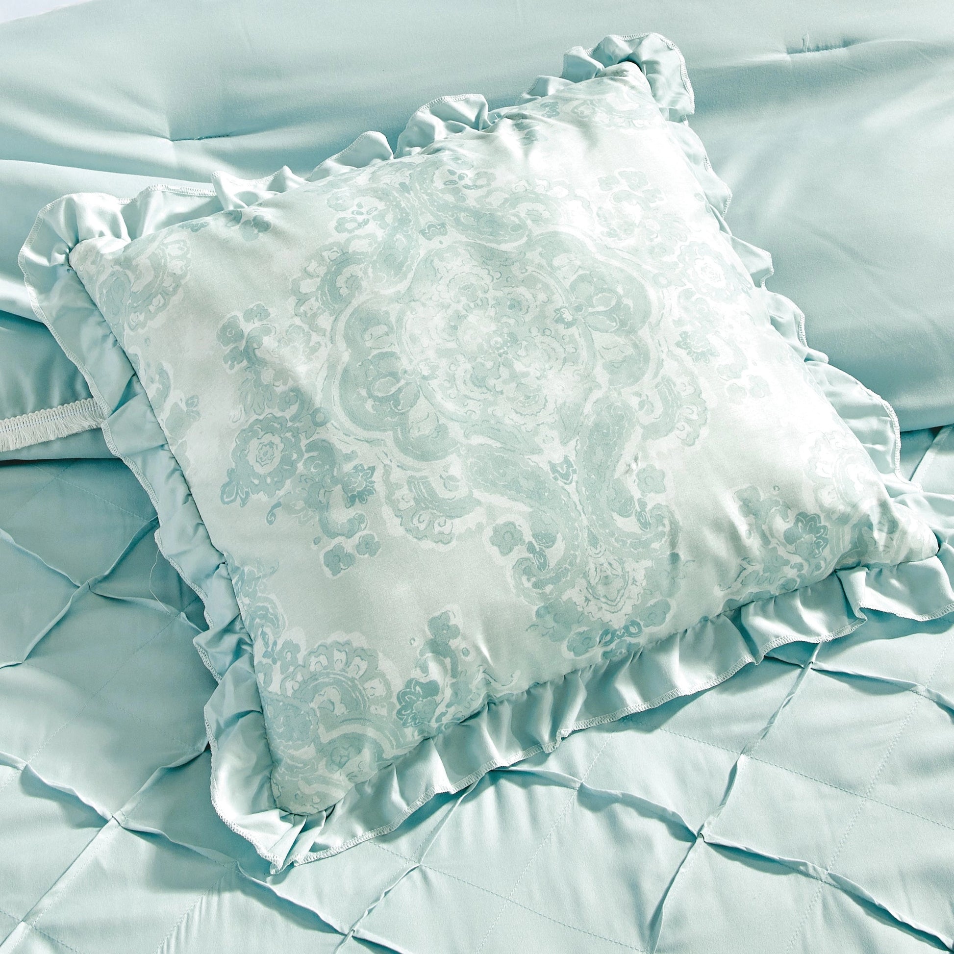 Ultra Soft Ruffle Baby Blue Pleated Comforter - 7 Piece Set-Bedding-linen mart-King-Urbanheer