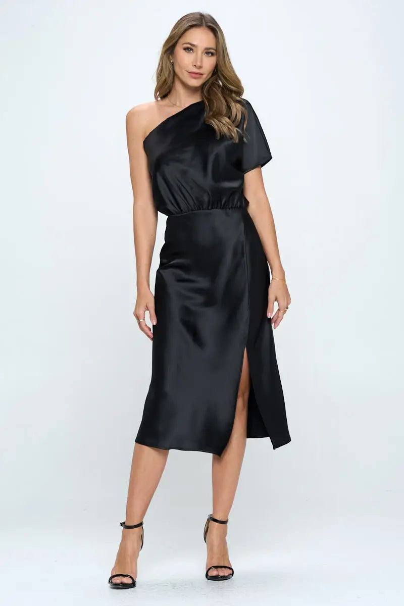 Stretch Satin One Shoulder Dress.-Renee C.-S-Urbanheer