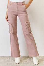 Risen Full Size High Rise Cargo Wide Leg Jeans-Risen-Mauve-0-Urbanheer