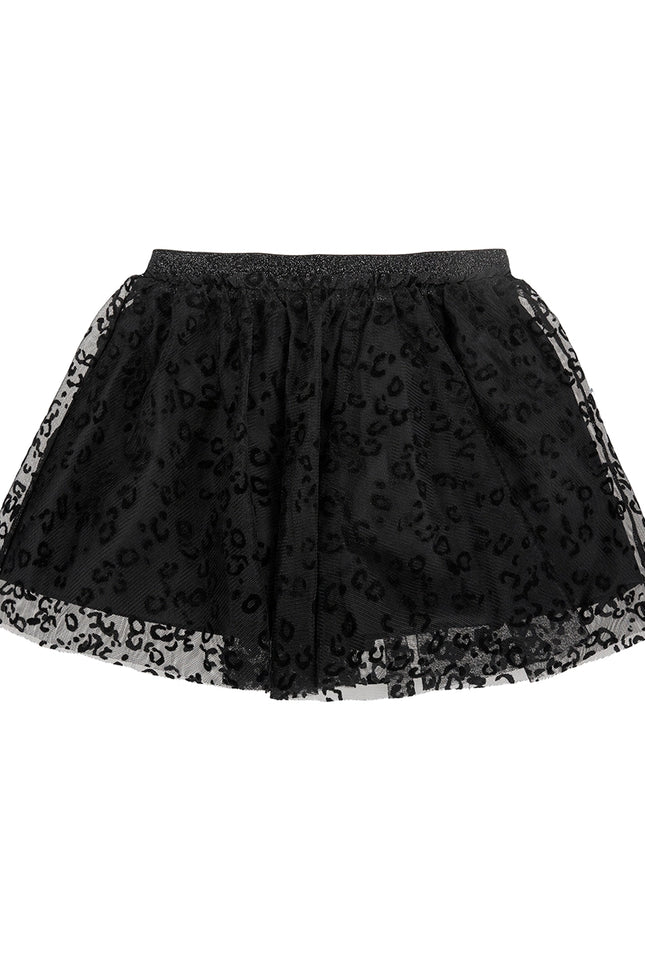 Girl'S Skirt In Tulle With Black Leopard Print.-Skirts-UBS2-Urbanheer