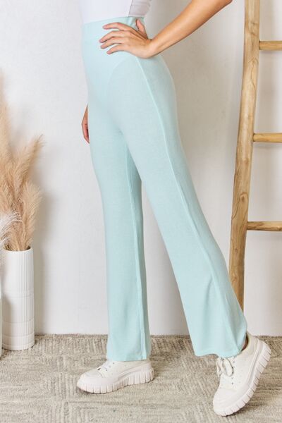 Risen Full Size High Waist Ultra Soft Knit Flare Pants-Risen-Mint-S-Urbanheer
