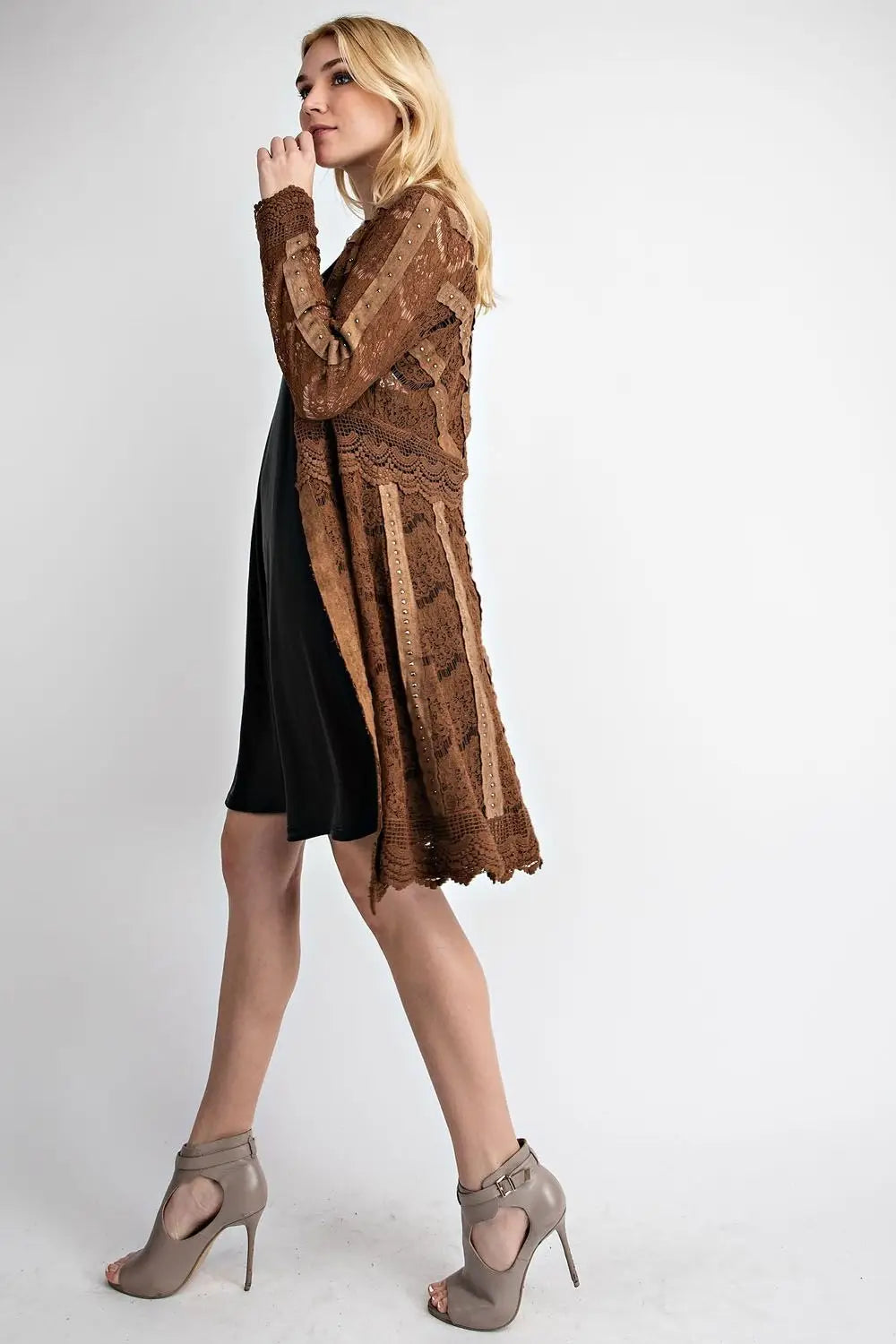 Lace Jacket With Studded Suede Details-Vocal-S-Urbanheer