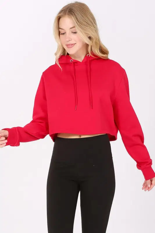 Active Fleece Lined Cropped Pullover Hoodie Sweatshirt-Newself Collection-S-Red-Urbanheer