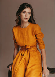 Linen Mustard Yellow Wrap Dress-Nich Linen-XXS-Urbanheer