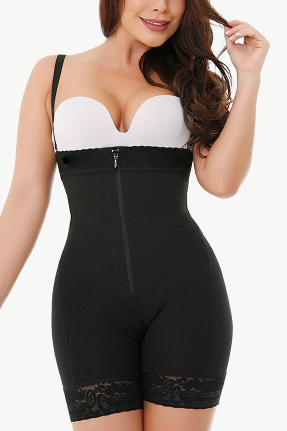 Full Size Zip Up Under-Bust Shaping Bodysuit-Street 360-Black-S-Urbanheer