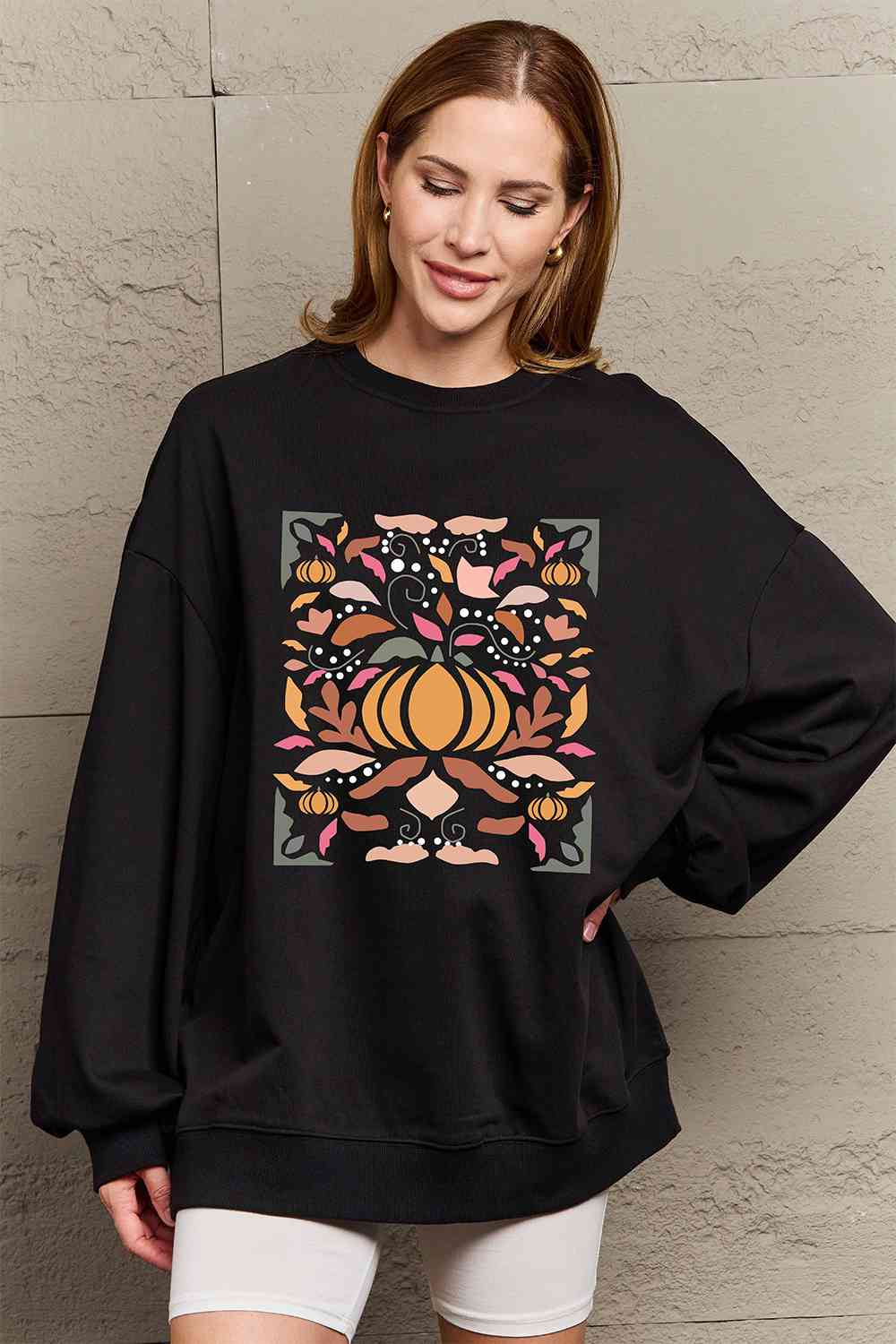 Simply Love Full Size Graphic Dropped Shoulder Sweatshirt-Street 360-Black-S-Urbanheer