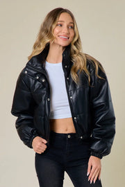 Black Leather Puffer Jacket-Saints & Hearts-S-Urbanheer