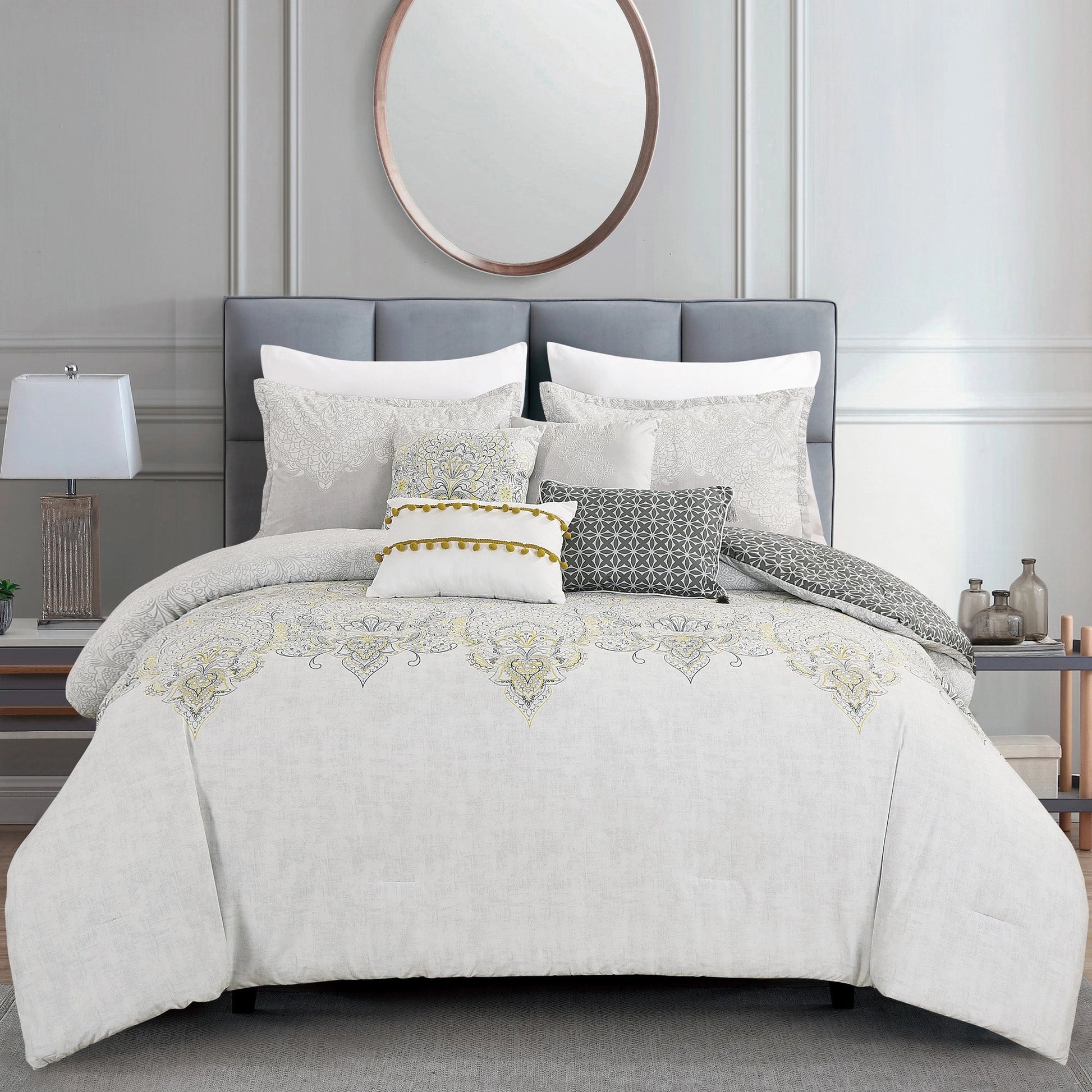 Floral Jacquard Modern Creame Comforter - 7 Piece Set-Linens & Bedding-linen mart-King-Urbanheer