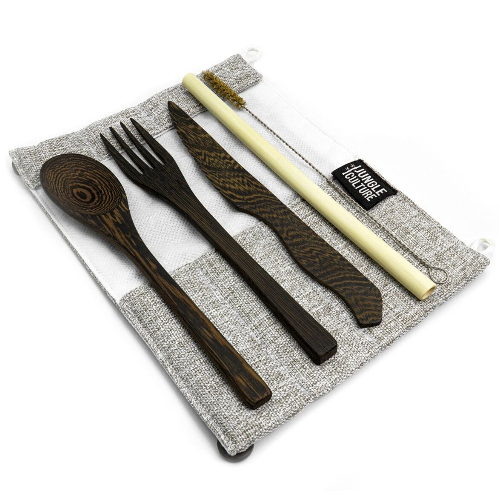 Dark Wood Cutlery Set (Dark Grey Bag)-Jungle Culture-Slate-Urbanheer
