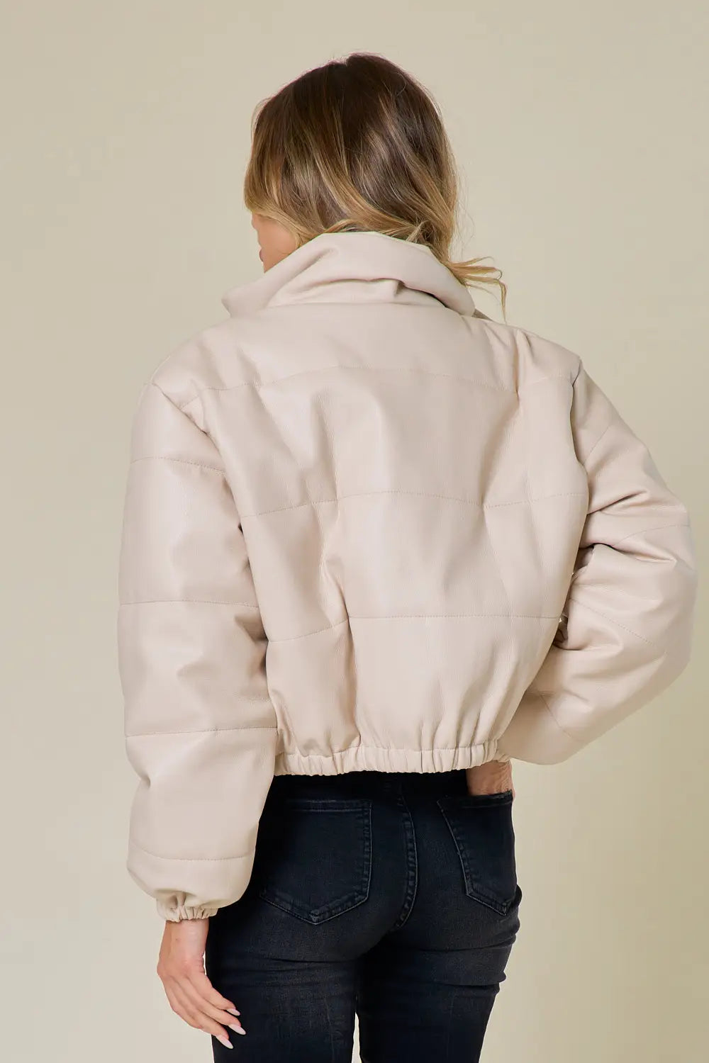 Cream Leather Puffer Jacket-Saints & Hearts-S-Urbanheer