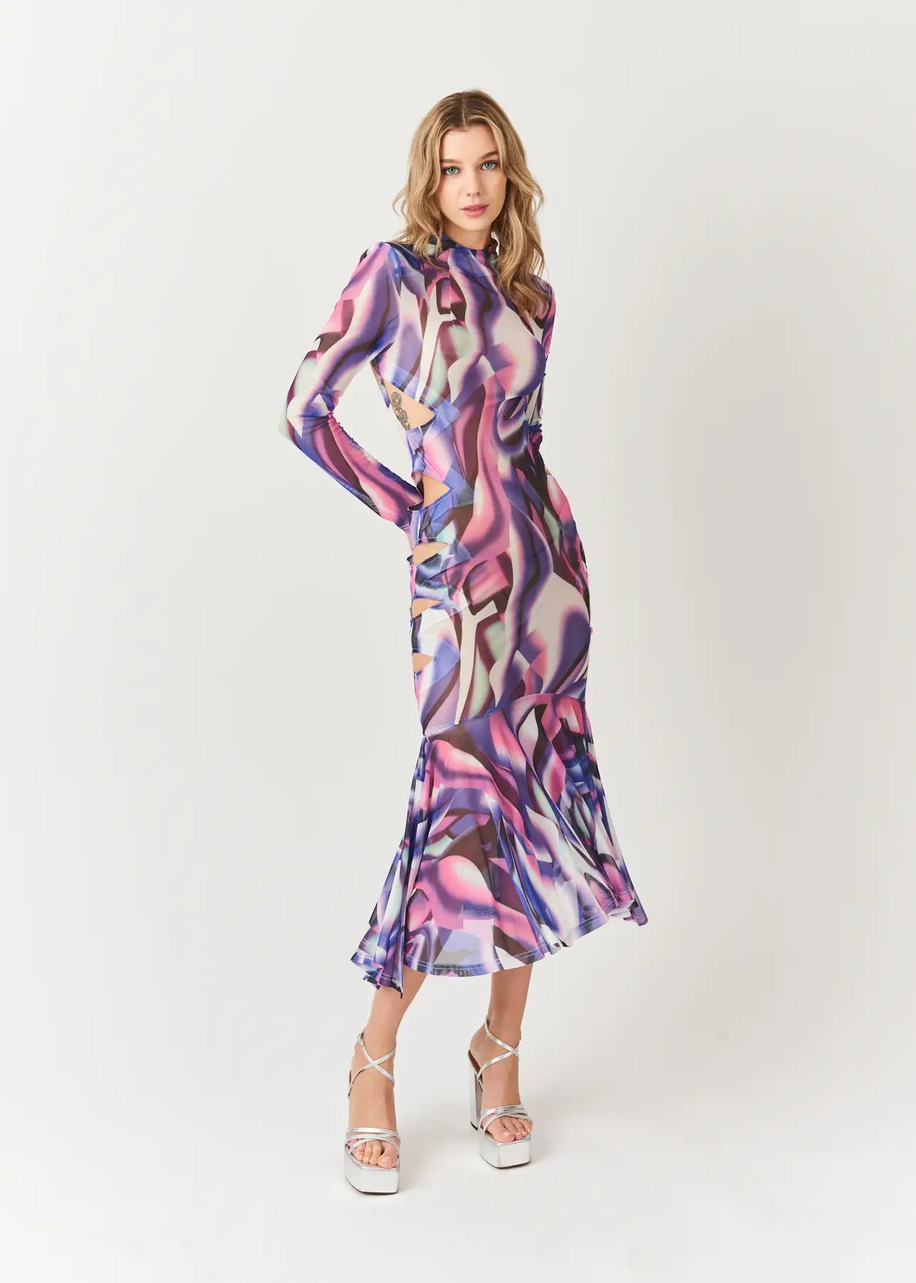 Luna High Neck Semi Sheer Maxi Dress-Amy Lynn-S-Multi-Urbanheer