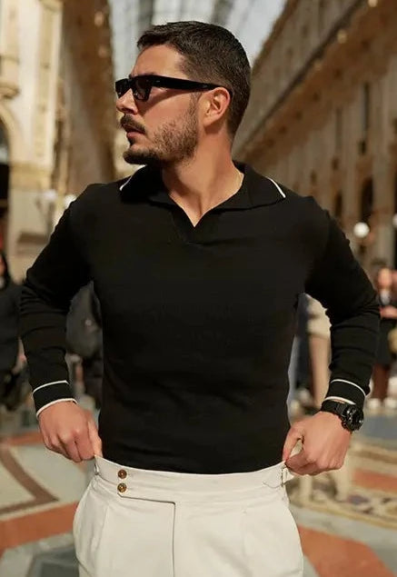 Men's Black Polo Black Sweater-Clothing - Men-Donato-S-Urbanheer