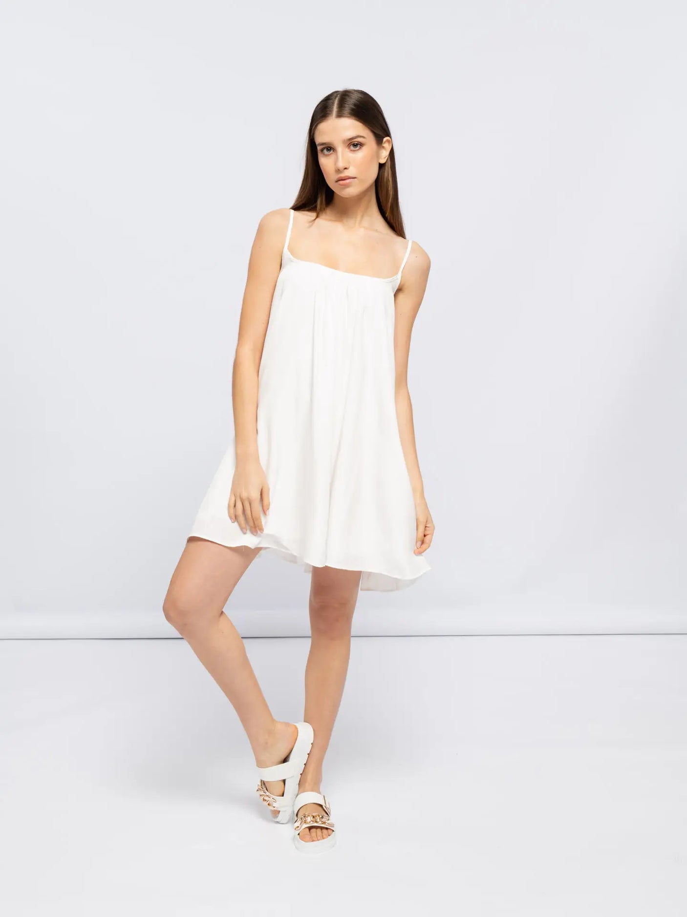 White Dress with Square Neckline