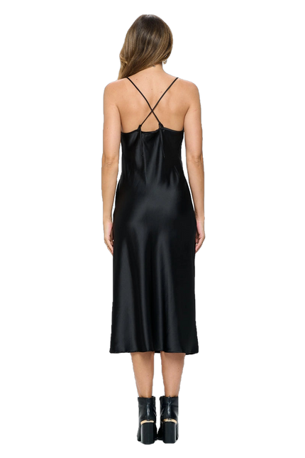 Satin Slip Dress with Slit - Black-Renee C.-Urbanheer