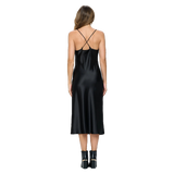 Satin Slip Dress with Slit - Black