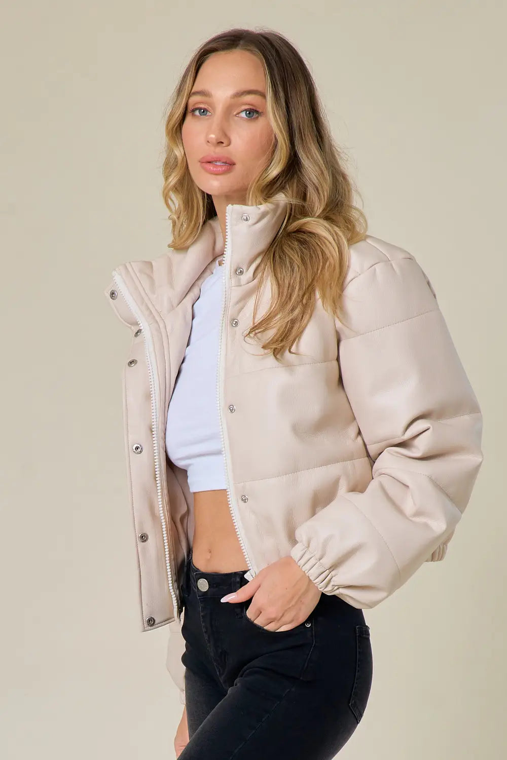 Cream Leather Puffer Jacket-Saints & Hearts-S-Urbanheer