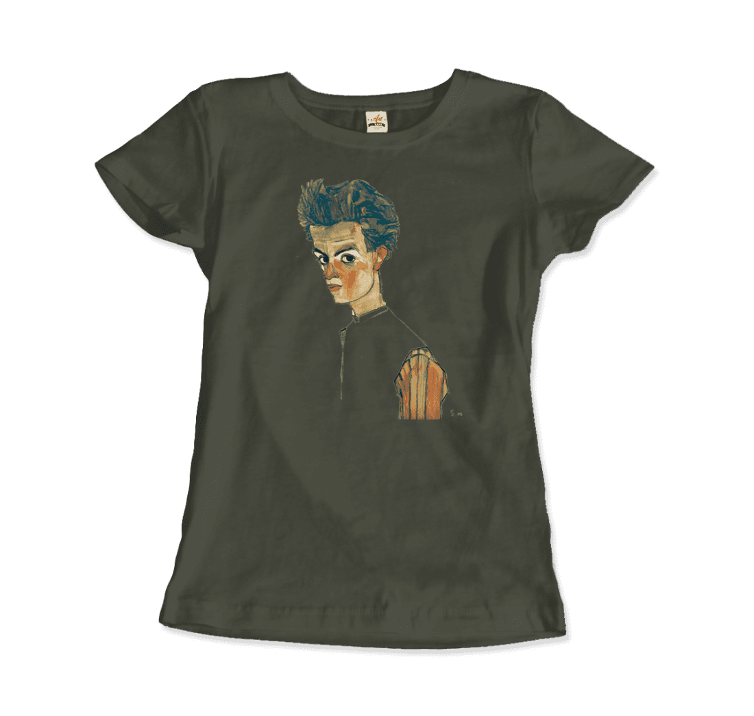 Egon Schiele Self-Portrait, Art T-Shirt-Art-O-Rama Shop-Women (Fitted)-Heather Grey-S-Urbanheer